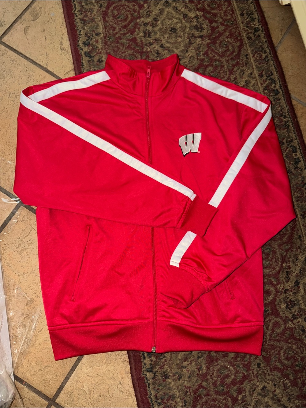 Vintage Wisconsin Badgers Track Jacket, Red & White, Size L, AMAZING Condition